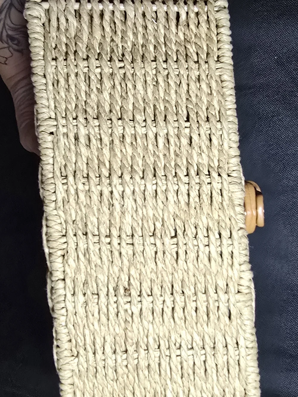 Woven Straw Crossbody Bag with Tan Leather Trim